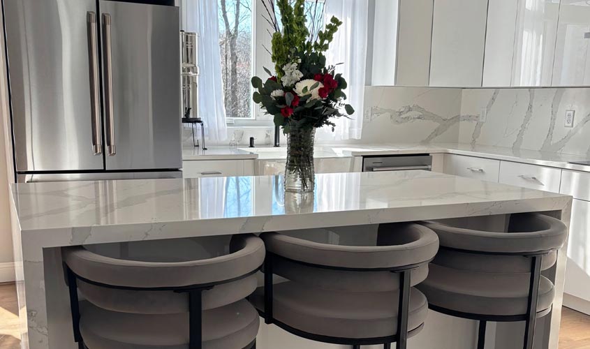 waterfall countertop in modern kitchen