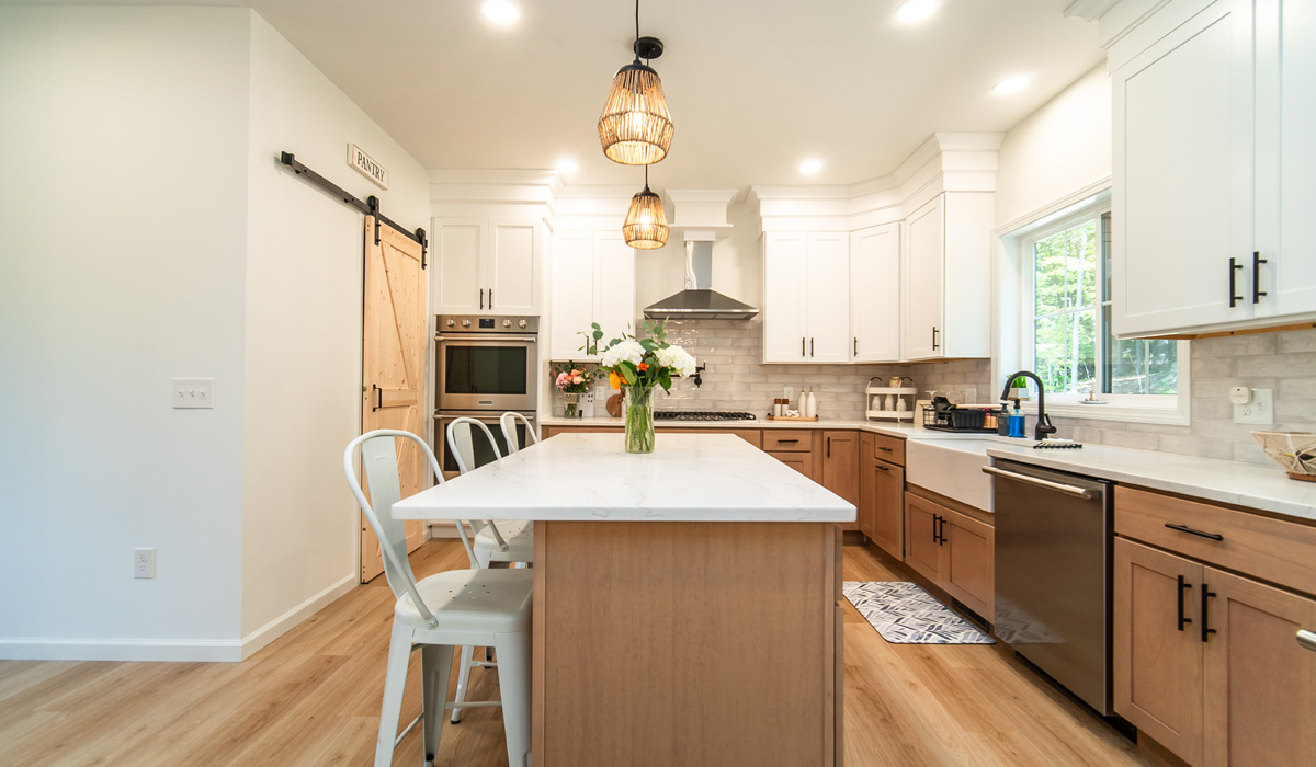 kitchen featuring medium wood cabinetry and island