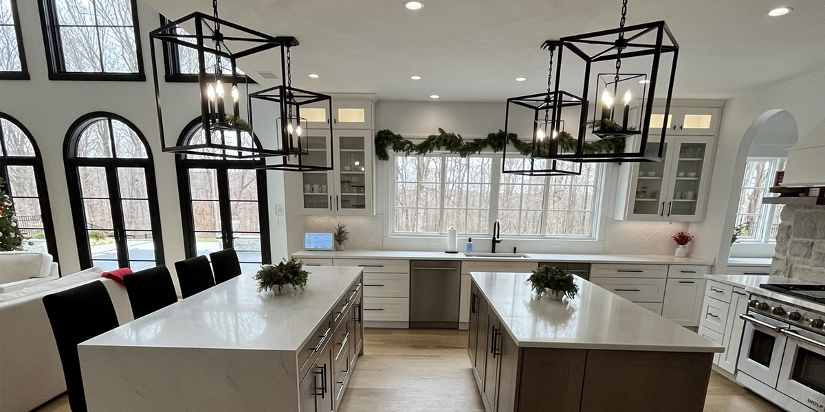 view of full kitchen with two islands
